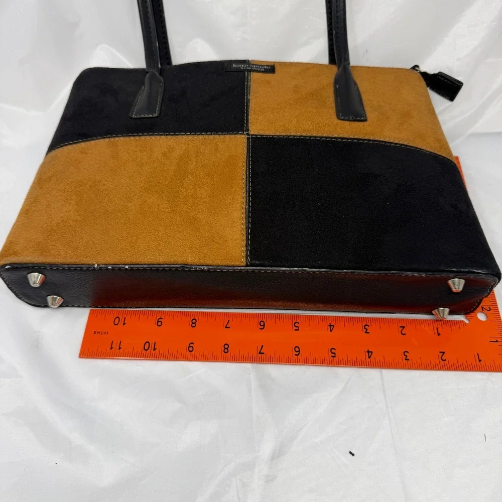 Kate Spade New York Suede Colorblock Shoulder Bag Black Tan Patchwork Tote